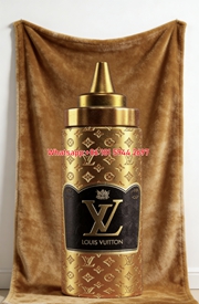 Gold LV Monogram Bottle Flannel Throw Blanket 262